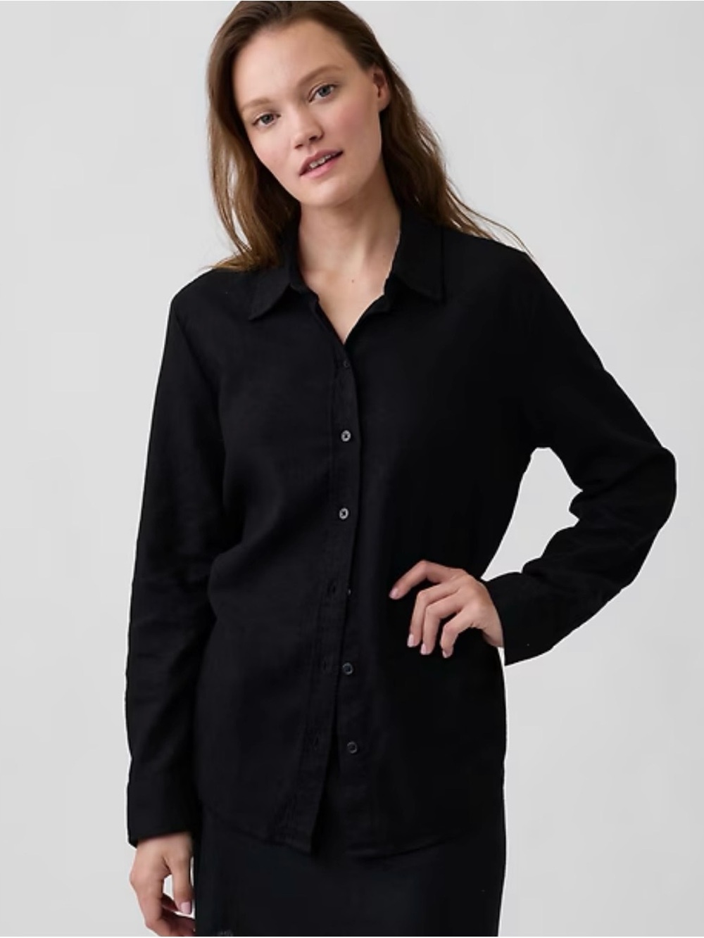 GAP Easyfit Classic Linen Blend  Black Button-Up Shirt - Large